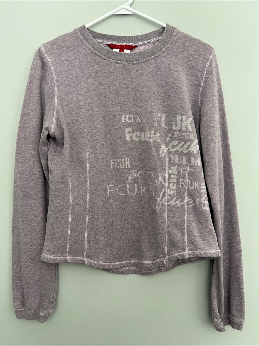 Vintage French Connection Heathered Lavender Graphic Crewneck Sweatshirt M